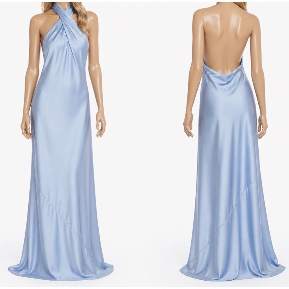 Show Me Your Mumu Jasmine Halter Maxi Dress Womens XS Steele Blue Luxe Satin - Picture 3 of 15
